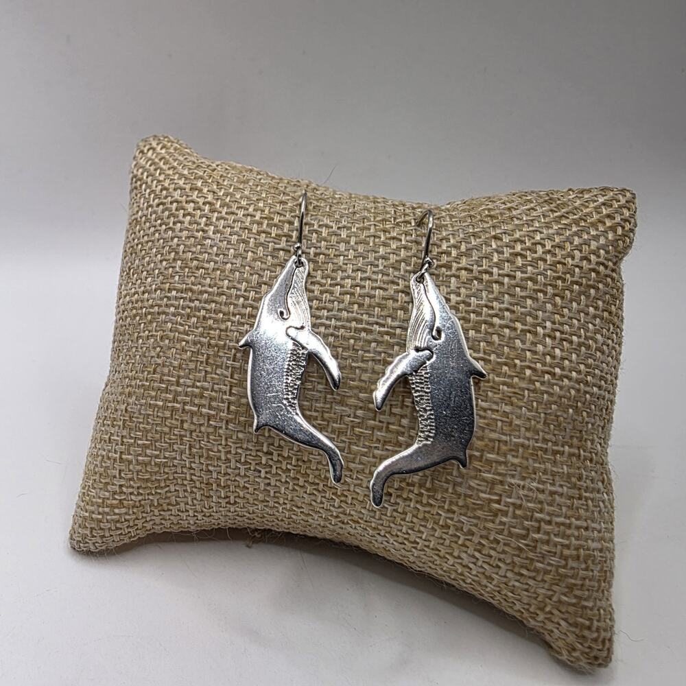 Vintage Sterling Silver Humpback Whale Dangle Earrings